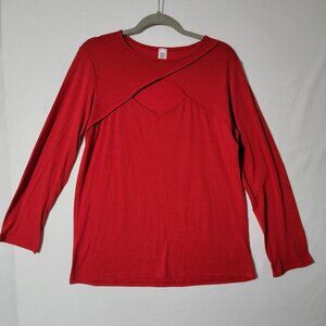 Acting Pro Womens T-Shirt Long Sleeve Size XL, Key Hole Design Red